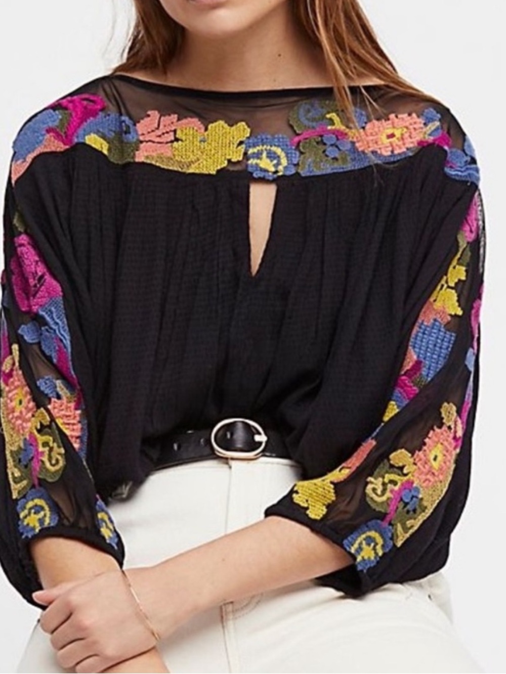 Free People Galina embroidered crop top- worn about 4-5‎ times. 98 retail